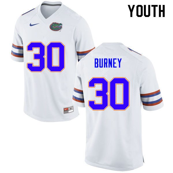 Youth #30 Amari Burney Florida Gators College Football Jerseys Sale-White